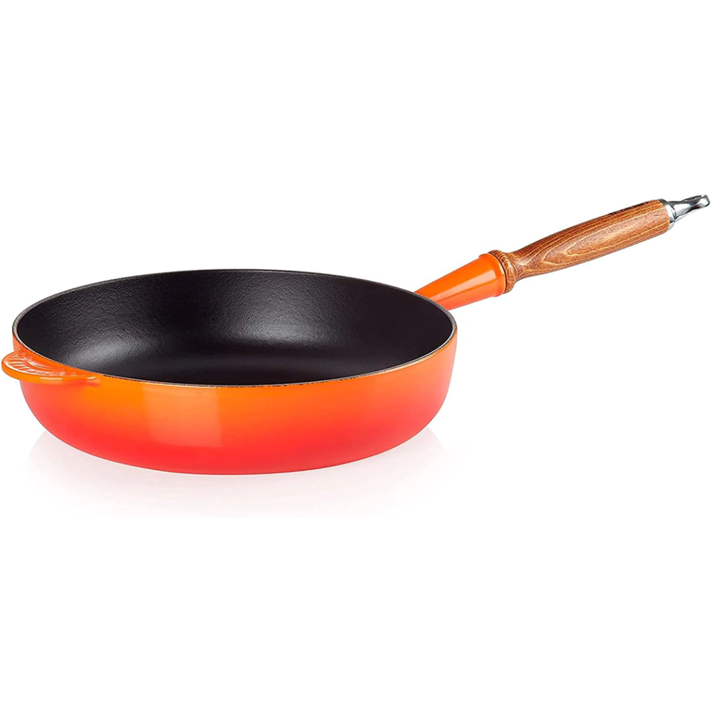 Sartén alta con mango de madera de hierro fundido volcanico