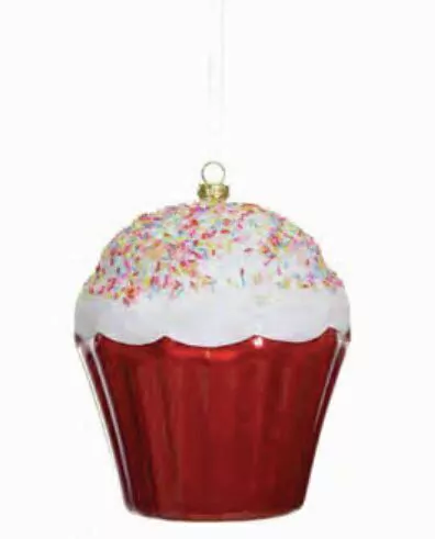 ENFEITE NATAL PENDURAR CUPCAKE (VERMELHO BRANCO) 13,6X12X12CM (9012003)