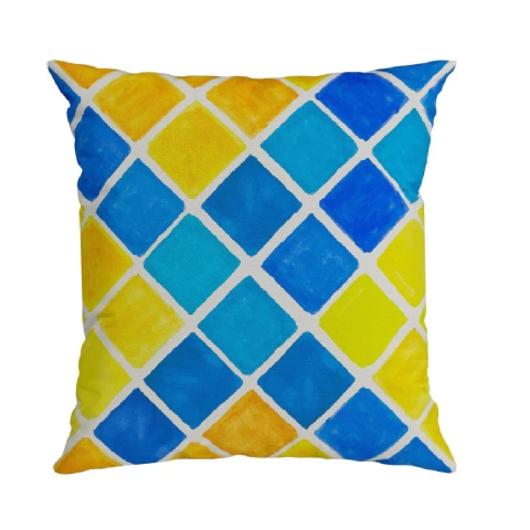 CAPA ALMOFADA XADREZ AZUL E AMARELO 43 cm x 43 cm (9501001)