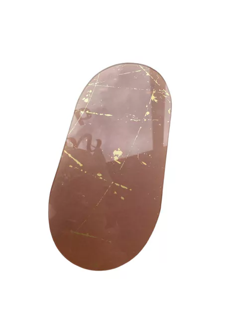 BANDEJA DE VIDRO OVAL 30X14CM FUNDO ROSA E DOURADO (9001095)