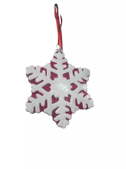 ENFEITE NATAL PENDURAR FLOCO DE NEVE (BRANCO VERMELHO) 11,7X10,3CM (9012003)