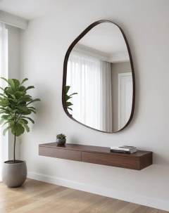 Espelho orgânico com borda em lâmina de madeira 