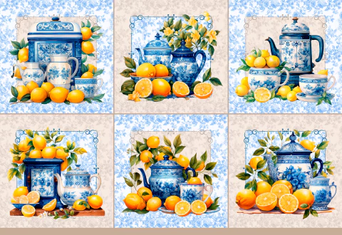 Almofada LIMÃO SICILIANO NO AZULEJO - Tecido Tricoline 100% Algodão - comprar online