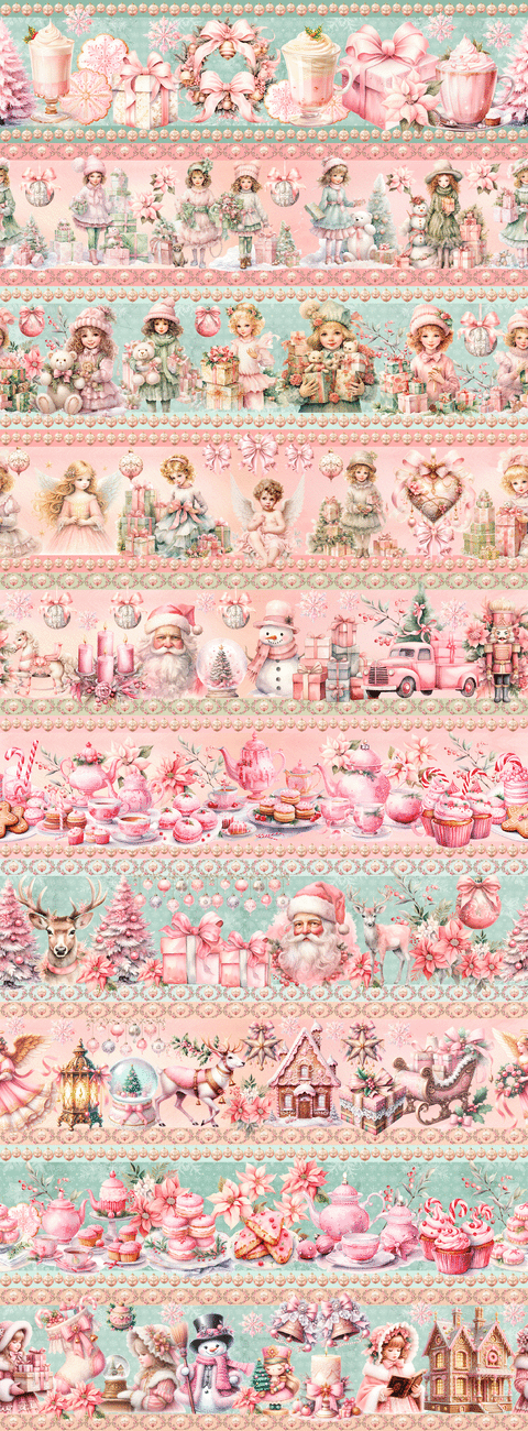 COMPRE 5 DECALQUES + R$ 15,00 E GANHE 1,10M DO Barrado NATAL 2025 - PEROLAS ROSAS - 55cm X 1,50mts - Tecido Tricoline 100% Algodão - comprar online