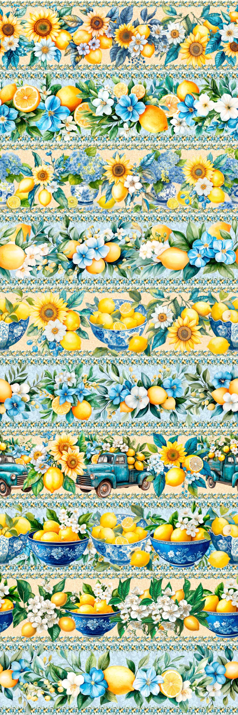 Barrado LIMÃO COM FLORES - 55cm X 1,50mts - Tecido Tricoline 100% Algodão - comprar online