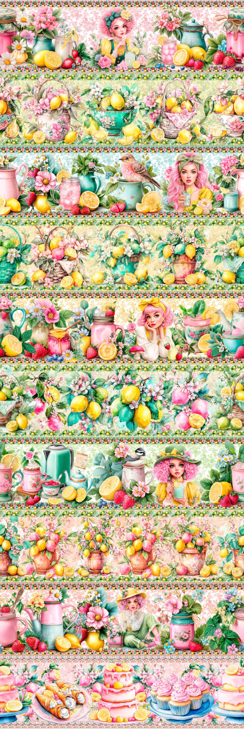 Barrado LIMÃO ROSA - 55cm X 1,50mts - Tecido Tricoline 100% Algodão - comprar online