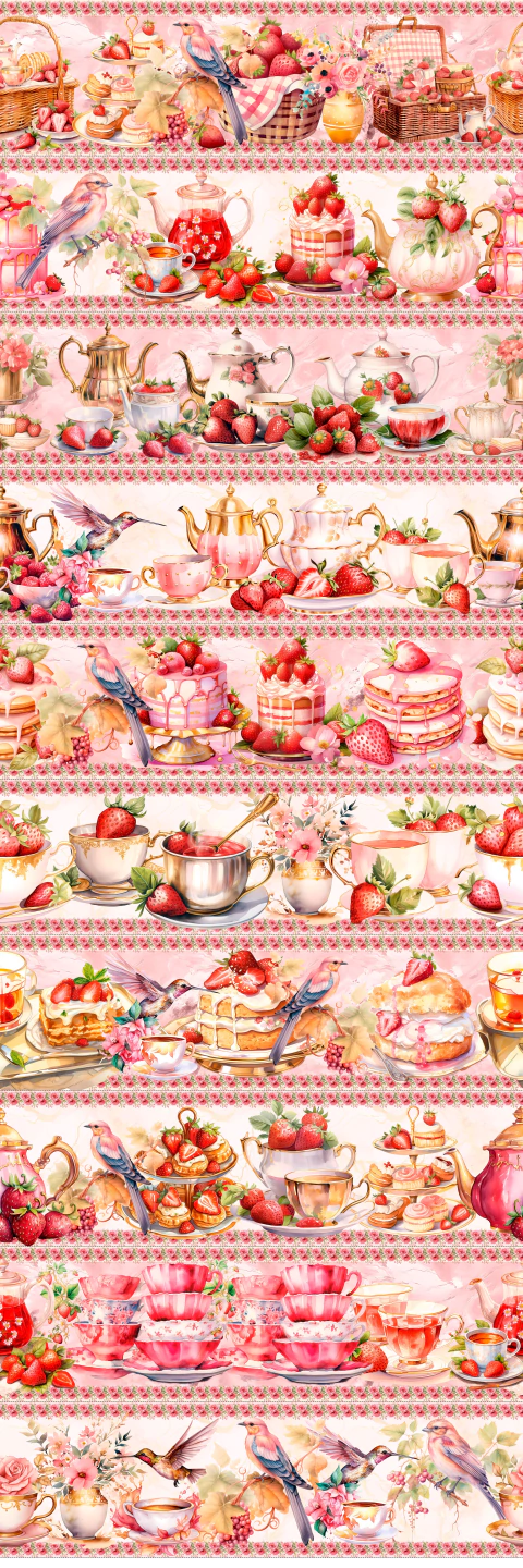 Barrado MORANGOS PARA O CHÁ - 55cm X 1,50mts - Tecido Tricoline 100% Algodão - comprar online