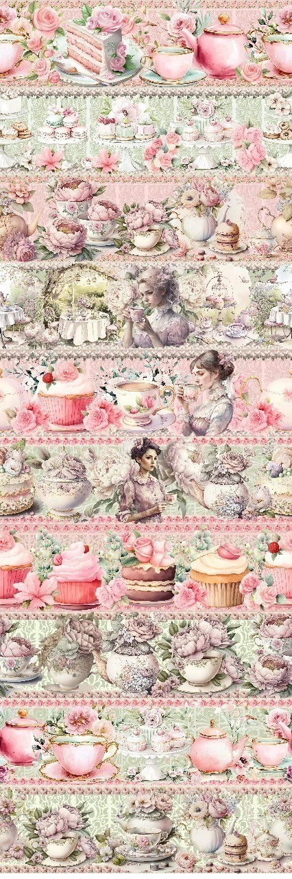 Barrado Entre Chá e Rosas 55cm X 1,50mts - Tecido Tricoline 100% Algodão - comprar online