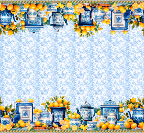Toalha de Mesa - LIMÃO SICILIANO NO AZULEJO - Tecido Tricoline 100% Algodão x 1,70Mt - comprar online