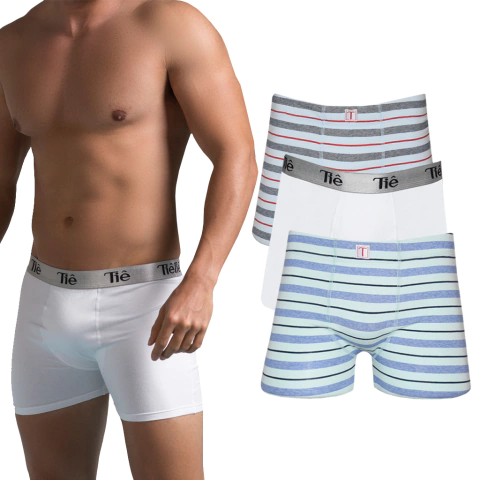 Kit 03 Cuecas Boxer em Cotton (Estampas Variadas)