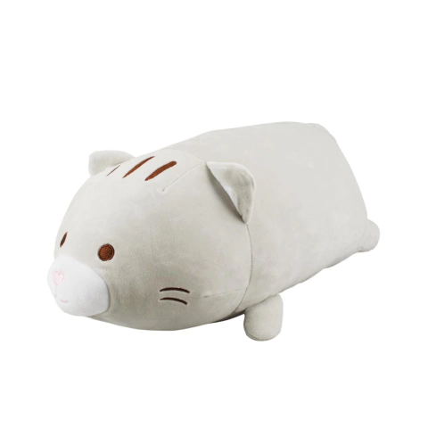 Almofada - Gato Cinza Deitado - Formato Cilíndrico - 45cm