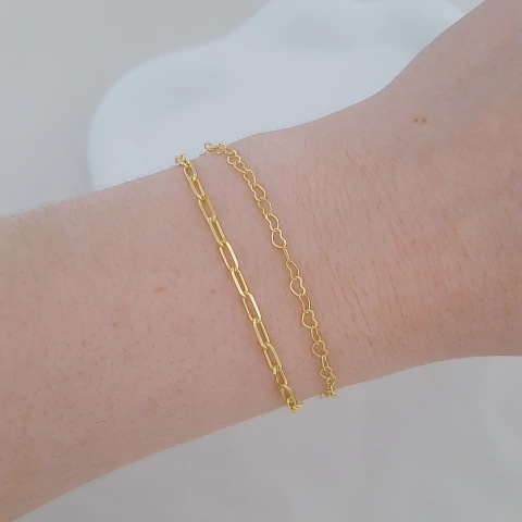 Pulseira dupla coração vazado e elos - comprar online