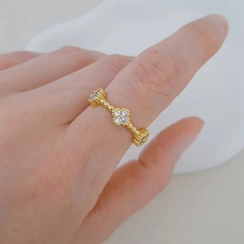 Anel regulável três trevos cravejado - comprar online