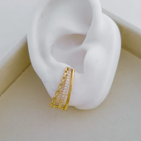 Brinco ear hook liso cravejado e elos - comprar online