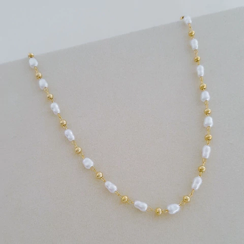 Choker bolinha e mini pérola água doce