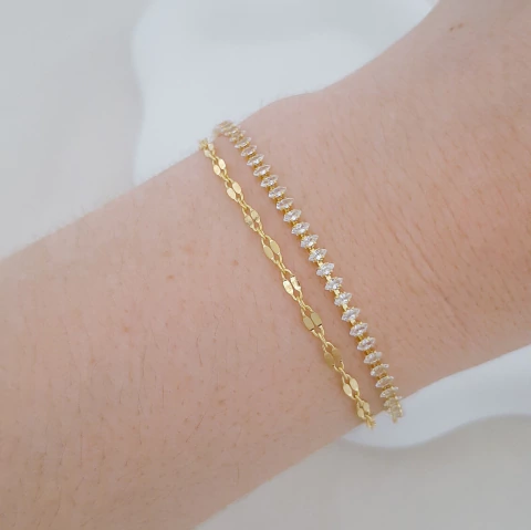 Pulseira dupla zircônia navete e piastrine