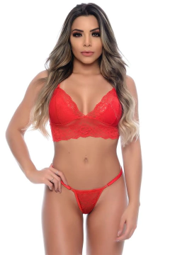 Conjunto de Lingerie Sexy Renda sem Bojo Calcinha com Regulagem Suspiro - comprar online