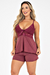 Pijama Baby Doll Feminino Sexy Short Doll Renda Com Laço de Cetim Luxo Ayla - loja online