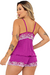 Imagem do Pijama Baby Doll Feminino Sexy Short Doll Renda Bicolor Com Laço de Cetim Luxo Izabella