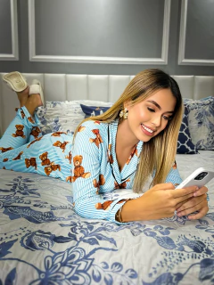 Pijama Americano Longo Ursinho Listra azul na internet