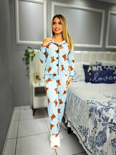 Pijama Americano Longo Ursinho Listra azul - comprar online