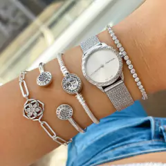 BRACELETE ABERTO REDONDO PONTAS CRAVEJADAS PRATA - comprar online