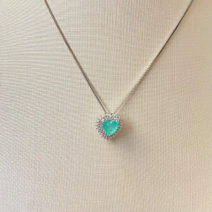 COLAR PRATA 925 PRINCESS CORAÇÃO/ 2 FILEIRAS CRAVEJADAS/ ESMERALDA COLOMBIANA na internet