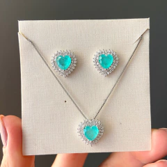 COLAR PRATA 925 PRINCESS CORAÇÃO/ 2 FILEIRAS CRAVEJADAS/ ESMERALDA COLOMBIANA - Kalanchoe Semijoias 