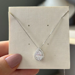 COLAR PRATA 925 GOTA CRAVAÇÃO EM VOLTA/ CRISTAL