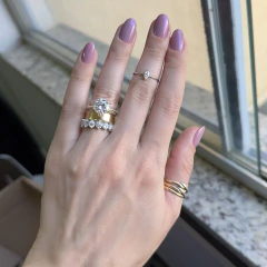 ANEL PRATA 925 MEIA ALIANÇA COM SEIS PONTOS DE LUZ 4 MM DUAS GARRAS/ MOISSANITE - comprar online