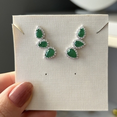 BRINCO EAR CUFF PRATA 925 TRÊS GOTAS CRAVAÇÃO EM VOLTA/ ESMERALDA FUSION