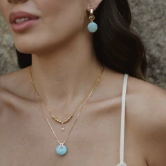 COLAR DUPLO COM ESFERAS/ PEDRA NATURAL REDONDA COM NAVETE na internet