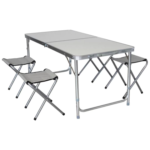 MESA CAMPING ALUMINIO PLEGABLE C/SILLAS