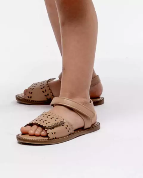 Sandália Infantil de Couro para Menina Caramelo