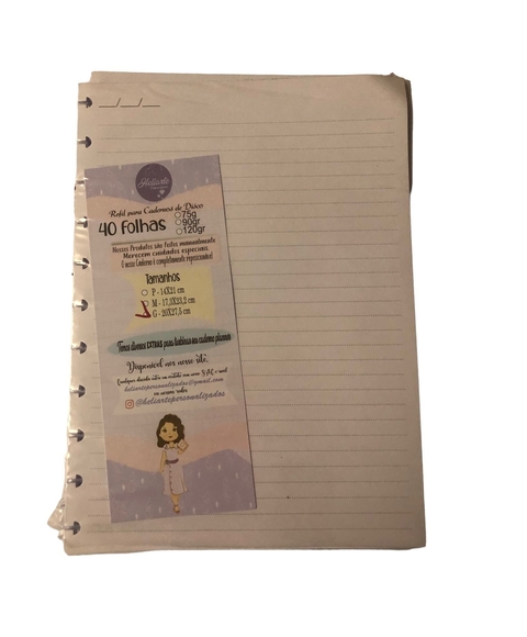 Bloco de folhas, refil, Miolo Caderno Disco G 11 furos