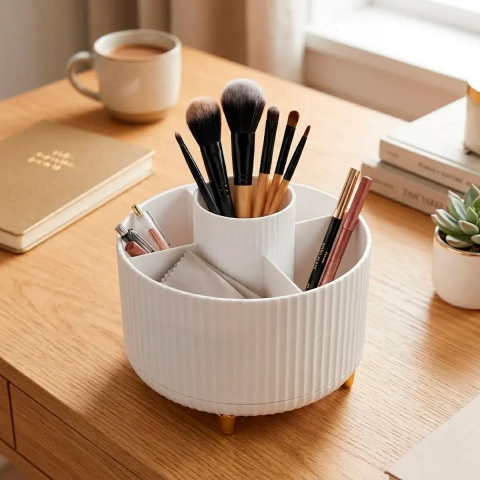 Organizador de Maquillaje Porta Cosméticos Giratorio Brochas