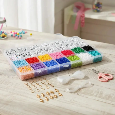 Kit Armado Pulseras Con Tanza Mostacilla Letras Y Tijera