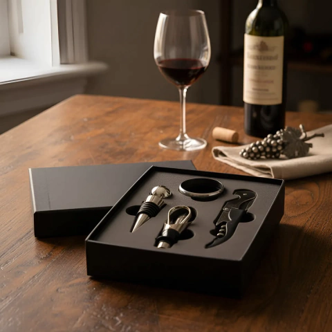 Set Vino 4 Piezas Accesorios Saca corcho Destapador En Caja