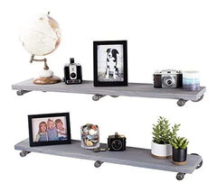Estantería Flotante De Acero Y Madera Color Gris/2 Unidades.