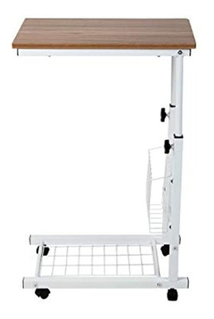 Imagen de Mesa Auxiliar Móvil Multiuso De Metal Blanco Y Madera Marrón