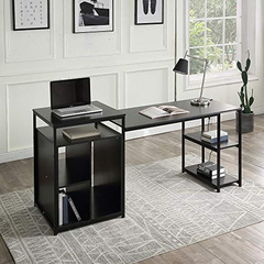 Escritorio Para Pc Con Estantes De Madera Y Metal Negro. - comprar online