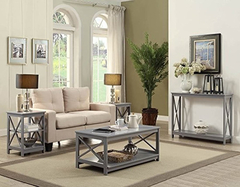 Mesa De Centro Con Estante De Madera Color Gris/2 Niveles. - Danielle's Store