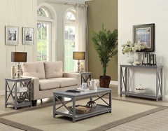 Mesa De Centro Con Estante De Madera Color Gris/2 Niveles. - Danielle's Store