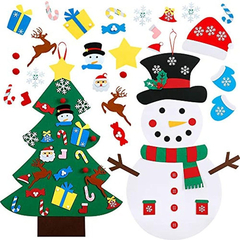 Juego De Árbol De Navidad De Fieltro Y Muñeco De Nieve