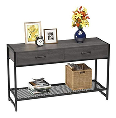 Mesa Auxiliar De Metal Y Madera Color Negro/2 Niveles.