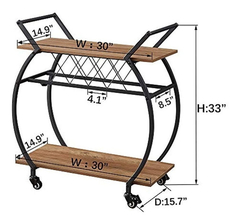 Imagen de Mueble Para Vinos Móvil De Metal Negro Y Madera 3 Niveles.