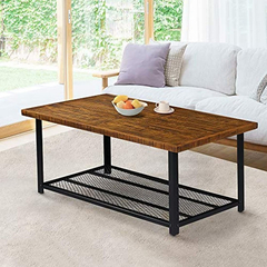 Mesa De Centro Con Estante De Metal-madera,negro-marrón