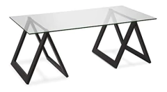 Mesa De Centro De Vidrio Templado Y Acero Color Negro.