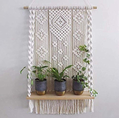 Estantería Flotante De Macramé Y Madera Color Beige. - comprar online