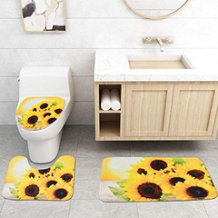 Juego De 4 Cortinas De Ducha De Girasoles Con Alfombra - Danielle's Store
